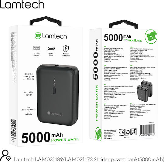 Lamtech LAM021172 Power Bank 5000mAh με Θύρα USB-A Μαύρο