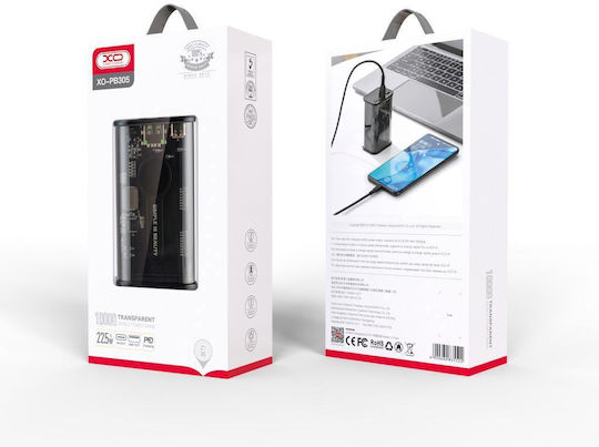 XO PB305 Power Bank 10000mAh με Θύρα USB-A και Θύρα USB-C Quick Charge Διάφανο