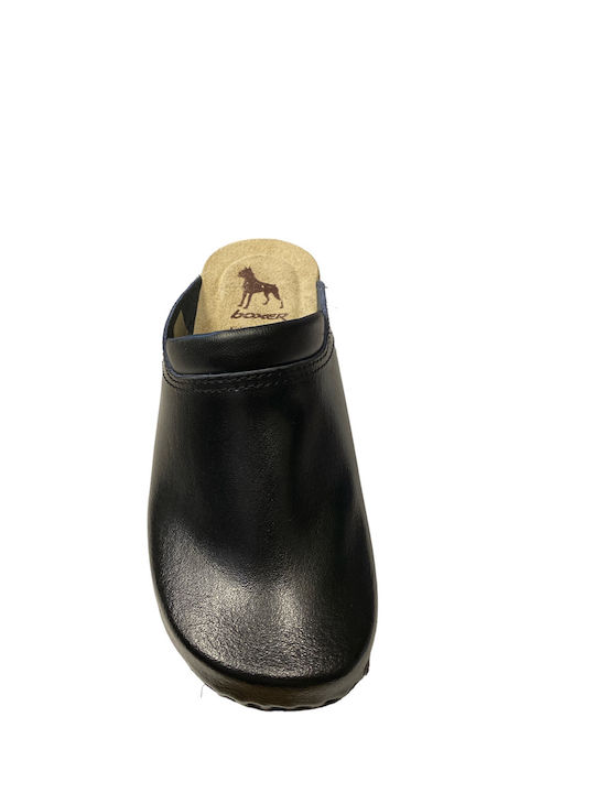 Boxer Damen Leder Anatomisch Clogs Schwarz