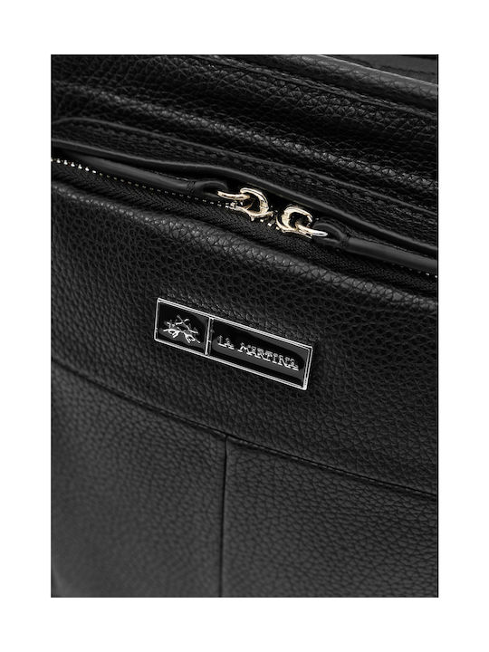 La Martina Artificial Leather Shoulder / Crossbody Bag with Zipper & Internal Compartments Black 6x27cm