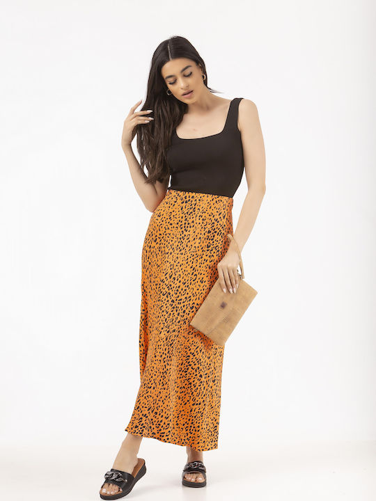 Satin Skirt Animal print Orange