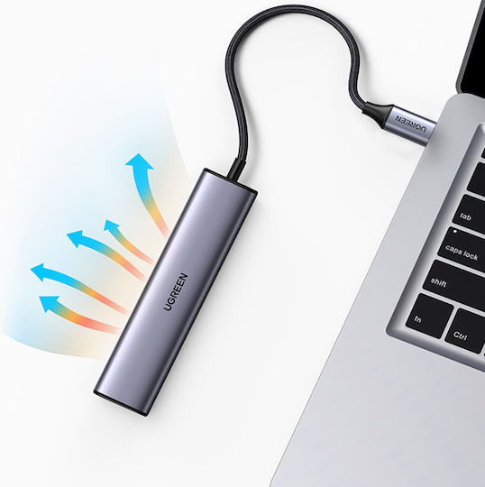 Ugreen CM475 USB-Hub mit 3 Anschlüssen USB 3.0 mit USB-C / Ethernet Grau