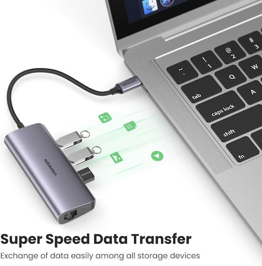 Ugreen CM252 3 Port USB 3.0 Hub with USB-A Connection Ethernet Gray