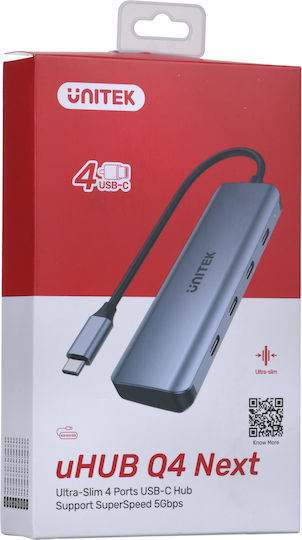 Unitek Hub 4 Θυρών USB 3.0 με σύνδεση USB-C Γκρι