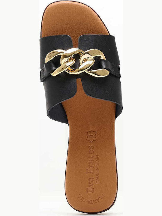 Leather Women's Flat Sandals in Black Color