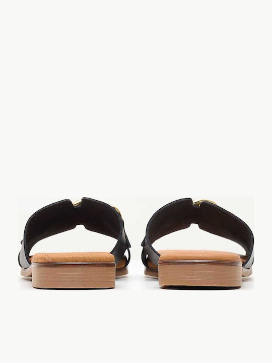 Leather Women's Flat Sandals in Black Color