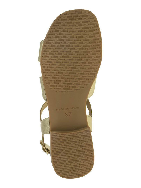 Leather Women's Flat Sandals in Gold Color