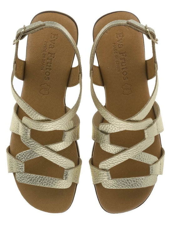 Leather Women's Flat Sandals in Gold Color