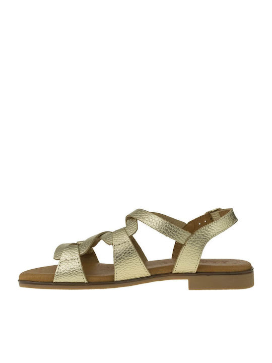 Leather Women's Flat Sandals in Gold Color
