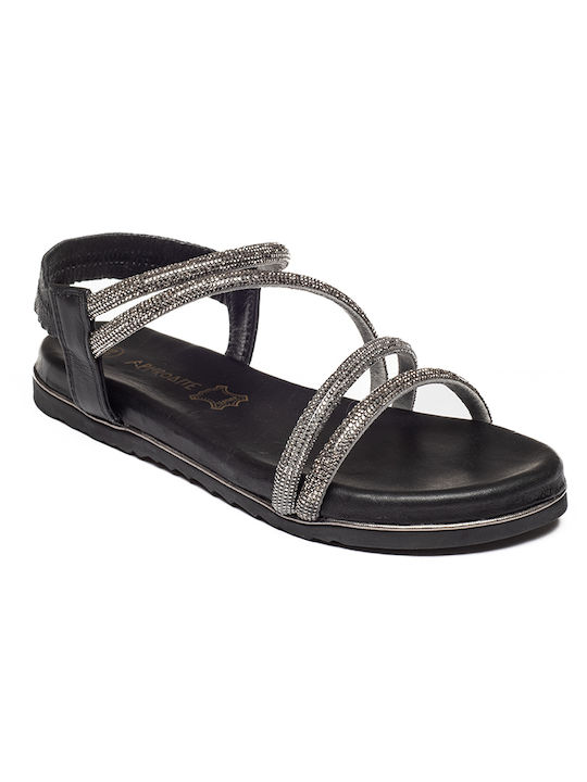 Aphrodite Leather Women's Flat Sandals in Black Color