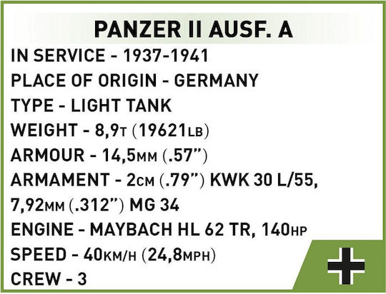 Cobi Building Blocks Historical Collection WWII Panzer II Ausf A for 7+ Years 250 Pieces