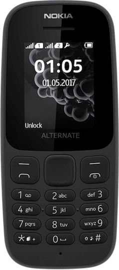 Nokia 105 (2019) Single SIM Κινητό με Κουμπιά (Αγγλικό Μενού) Black