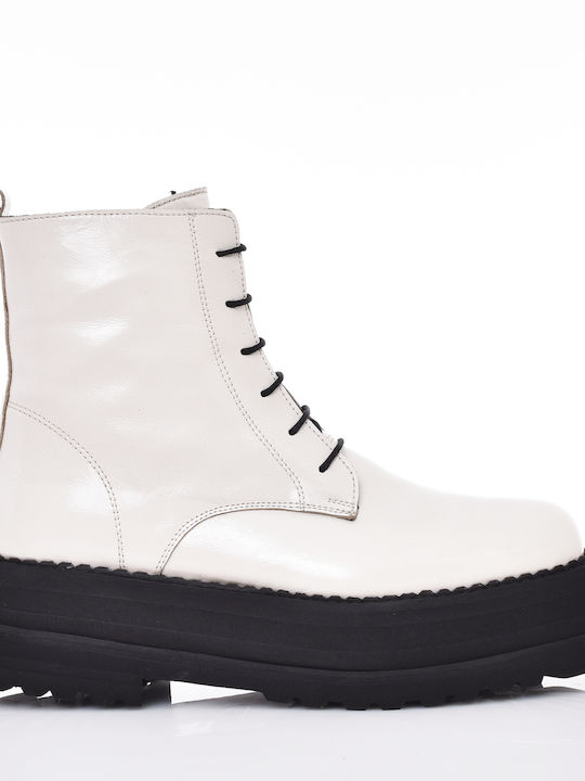 ARIS TSOUBOS DESIGNER FLATFORM ANKLE BOOT WITH LACES - 21010 WHITE AND BLACK