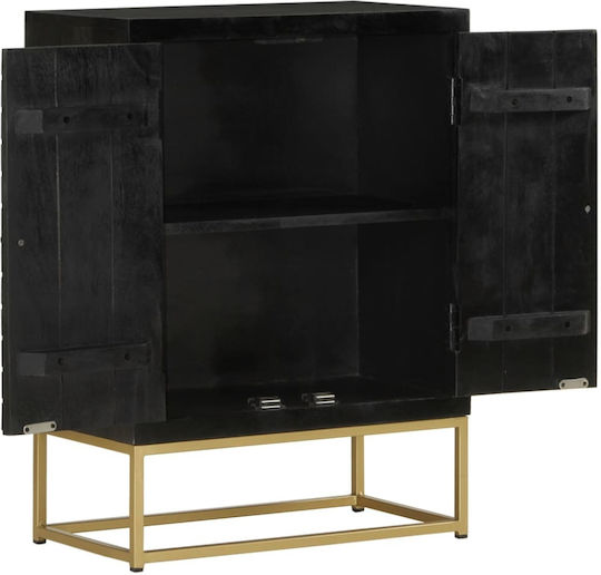 Bufet din Lemn Masiv & Metal Negru / auriu 55x30x75cm