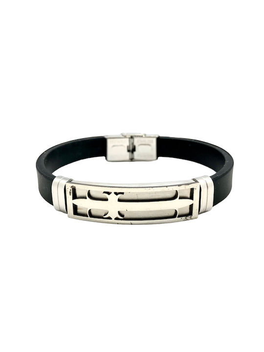 Men's steel sword ID bracelet with rubber in silver color.