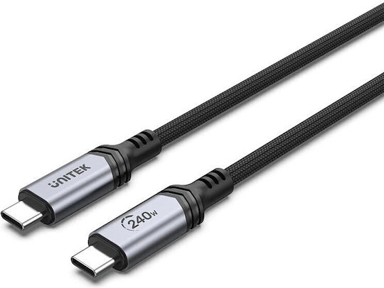 Unitek Braided USB 3.1 Cable USB-C Male - USB-C 240W Black 2m C14110GY-2M