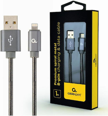 Cablexpert Braided USB-A to Lightning Cable Gray 1m (CC-USB2S-AMLM-1M-BG)