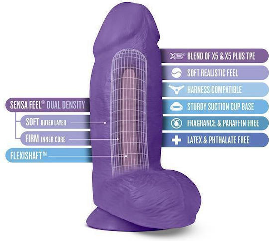 Blush Au Naturel Bold Chub Glass Dildo with Balls and Suction Cup Purple 25cm