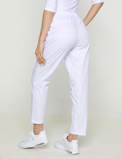 Ayo Pantaloni de Bucătar Monocrom Alb cu Elastic în Talie