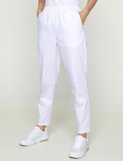 Ayo Pantaloni de Bucătar Monocrom Alb cu Elastic în Talie