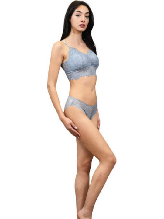 Join Lace Underwear Set with Sports Bra & String Gray