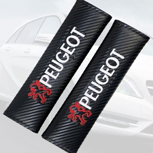 Set of 2pcs Car Seat Belt Pads White Carbon Peugeot