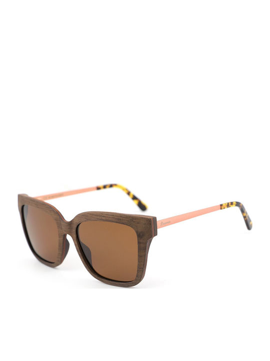 Daponte Women's Sunglasses with Brown Wooden Frame and Brown Polarized Lens DAP506MW 5