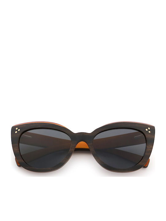 Daponte Damen Sonnenbrille mit Braun Holz Gestell und Gray Polarisiert Linse DAP388E 4
