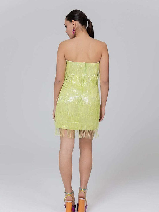 Summer Mini Evening Dress Strapless Lime