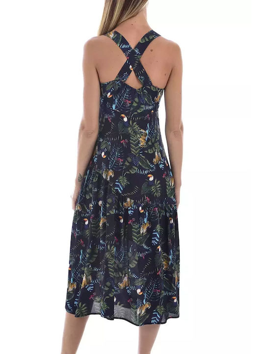 See U Soon Summer All Day Sleeveless Midi Dress with V Neck Black Floral