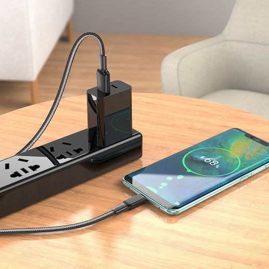 Hoco X69 Jaeger Braided USB 2.0 Cable USB-C Male - USB-A 60W Black 1m HC-X69C-BKW