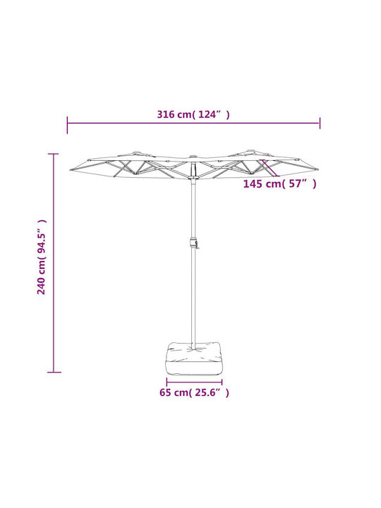 Umbrella Floor Round Metal Green with Base 3.16x2.4m 362962