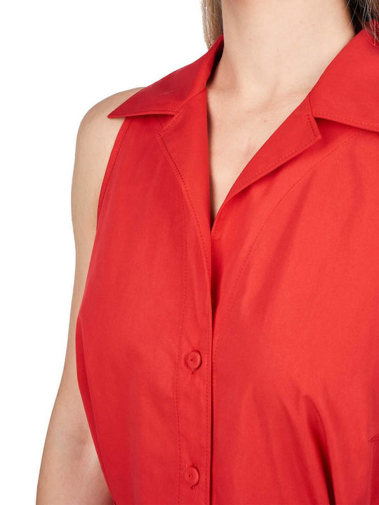 Sommer Midi Hemdkleid Kleid Rot