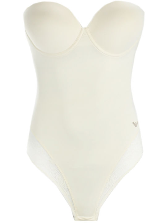 Emporio Armani Lingerie Spaghetti Strap Bodysuit with Mesh & Lace White