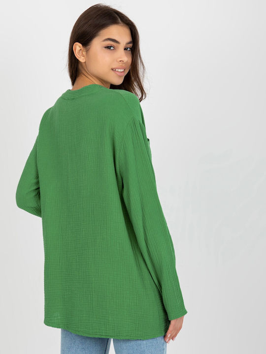 Och Bella TW-KS-BI-1144.07 Women's Monochrome Long Sleeve Shirt Green