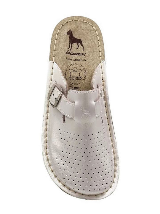 Boxer Damentliche Leder Holzschuhe Silber