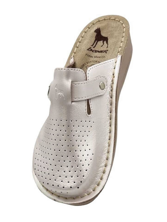 Boxer Damentliche Leder Holzschuhe Silber