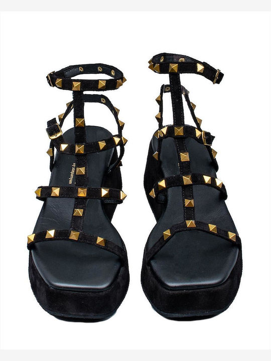 Komis & Komis Women's Leather Ankle Strap Platforms Black