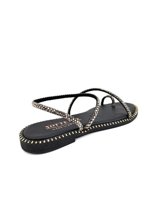 LEATHER SANDALS WITH STRAYS BLACK - Black