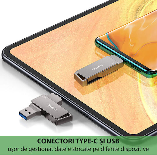 Usams ZB200 64GB USB 3.0 Флашка с Интерфейс USB-A и USB-C Черен