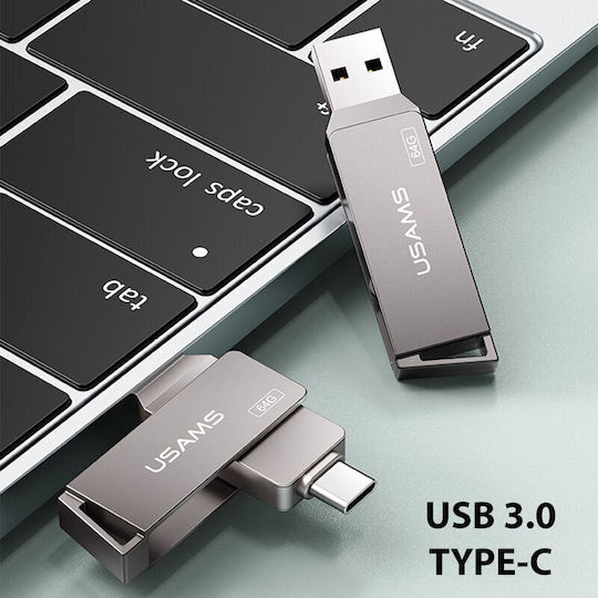 Usams ZB200 64GB USB 3.0 Флашка с Интерфейс USB-A и USB-C Черен