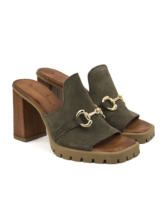 Commanchero Original Chunky Heel Mules Khaki