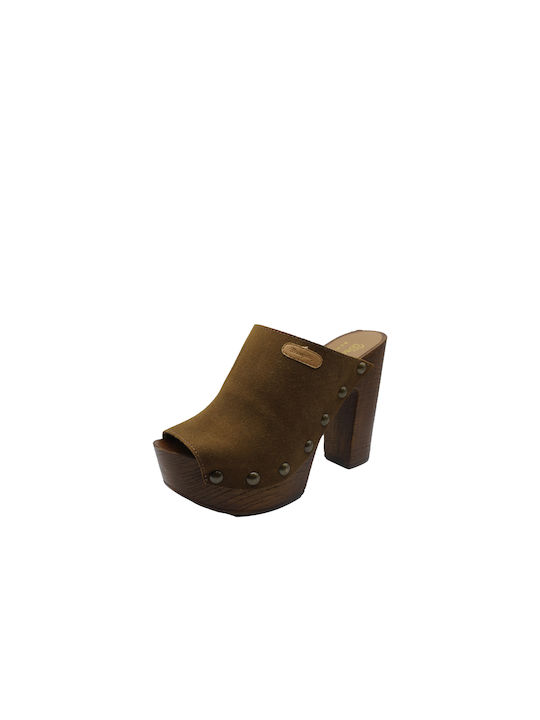 Wrangler Chunky Heel Mules Brown