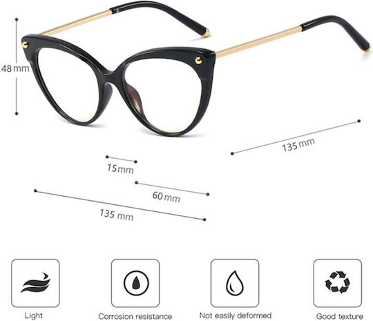 Techsuit F93308 Women's Blue Light Blocking Glasses Cat Eye Black