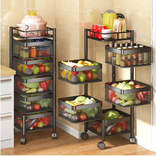 Bakaji Metallic Kitchen Trolley 6 Tiers Black 26x26x85cm