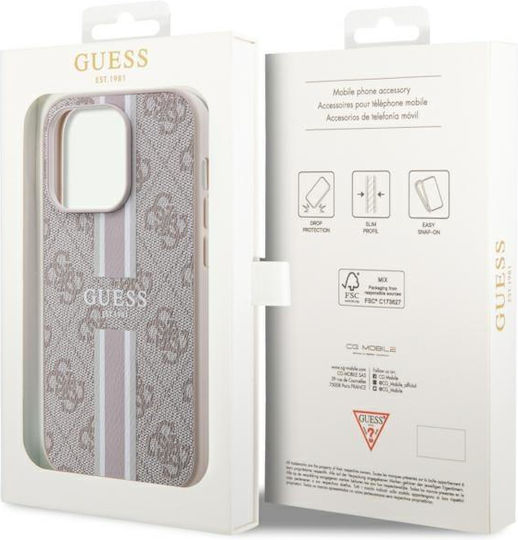 Guess Printed Stripes MagSafe Umschlag Rückseite Kunststoff Rosa (iPhone 14 Pro Max)
