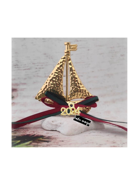 Handmade Tabletop Lucky Charm Boat Gold made of Metal 11cm 1pcs