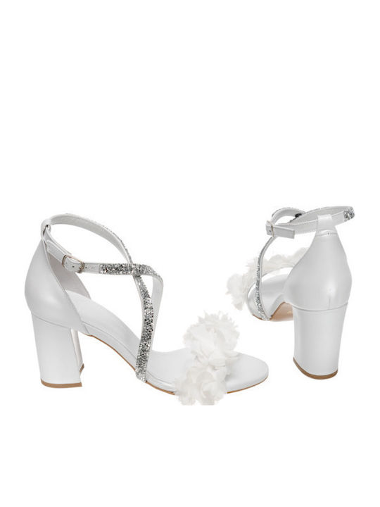 Leder Sandalen mit Strass Weiß