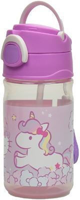 Gim Kitty Magic Unicorn Kids Water Bottle Hello Kitty Plastic with Straw Purple 350ml