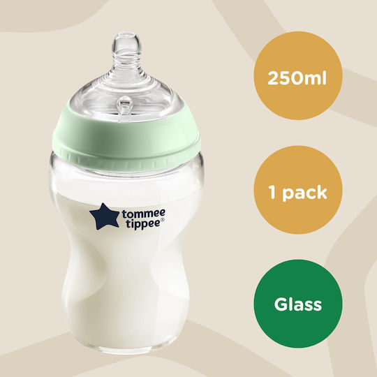 Tommee Tippee Γυάλινο Μπιμπερό Closer to Nature με Θηλή Σιλικόνης για 0+ μηνών Πράσινο Πράσινο 250ml
